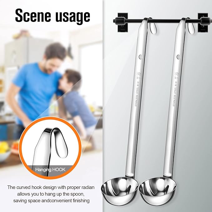 Cunhill 5 Pcs Soup Ladles Stainless Steel Serving Ladles with Long Handle for Serving, Cooking, Stirring, Portioning Kitchen Restaurant Accessories(3 oz)