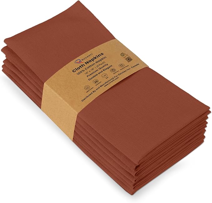Ruvanti Cloth Napkins Set of 6, 100% Cotton High GSM 18x18 Inches Soft, Washable, Highly Durable & Absorbent, Perfect for Parties, Christmas, Thanksgiving Dinners – Rust
