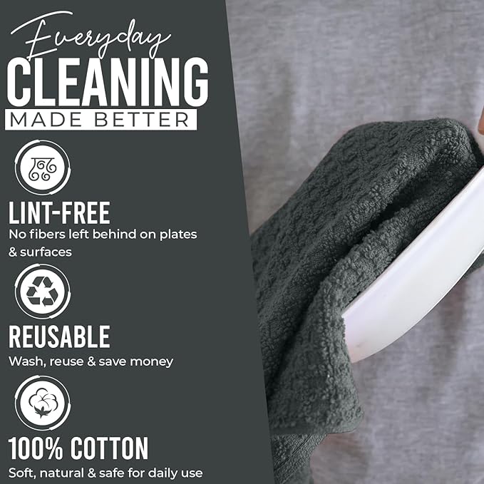 DAN RIVER Premium Kitchen Towels - [Pack of 12] 100% Cotton (16x 26 Inches) -Super Soft,Highly Absorbent, Quick Dry, Dish Towels for Kitchen Towels -Grey