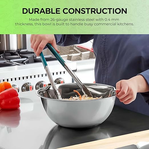 OCS Parts 5 Quart Mixing Bowl | 11.25-Inch Stainless Steel Professional Grade Flat Base Mixing Bowls for Home and Commercial Kitchens | Dishwasher Safe