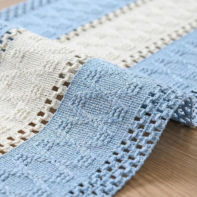 Artoid Mode Sky Blue Farmhouse Rustic Table Runner, Seasonal Hollow Kitchen Dining Table Decoration for Home Party Decor 12x120 Inch