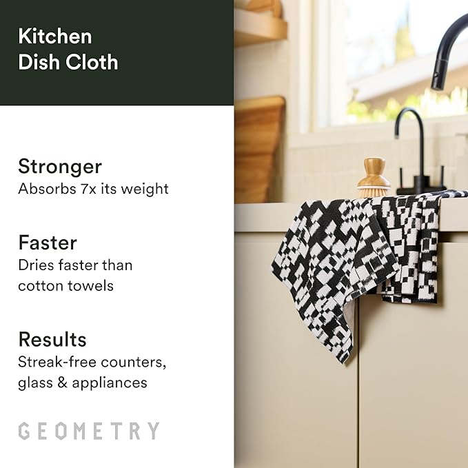 GEOMETRY Dishcloth – Evergreen Collection – Quick-Dry, Ultra-Absorbent, Reusable Microfiber Kitchen Towels for Drying & Cleaning - Patch Party - 3 Pack