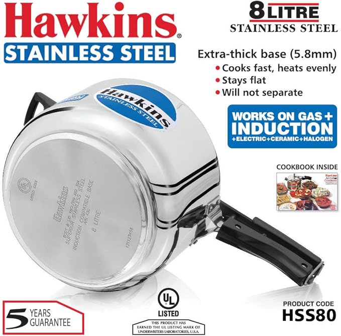 Hawkins Stainless Steel 8 litre Inner Lid Pressure Cooker with Induction Compatible