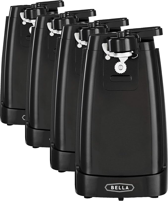 bella Electric Can Opener and Knife Sharpener,Removable Cutting Lever,Cord Storage,Stainless Steel Blade,Black,(Pack of 4)