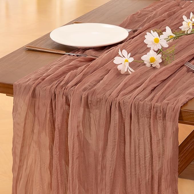 Socomi 10pcs Dusty Rose Easter Spring Cheesecloth Table Runner Boho Rustic Gauze 120 inch 10FT Cheese Cloth Runner for Wedding Party Baby Shower Birthday Home Decor Holiday Decorations