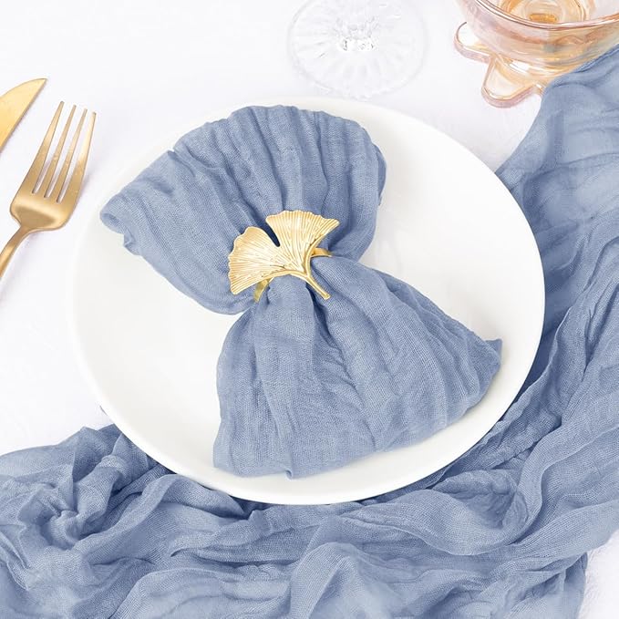 DeZerlor 12 Pack Dusty Blue Cheesecloth Napkins Spring Cloth Napkins Set of 12 Blue Dinner Napkins Bulk 21x21 Inches for Wedding Bridal Shower Baby Shower Parties