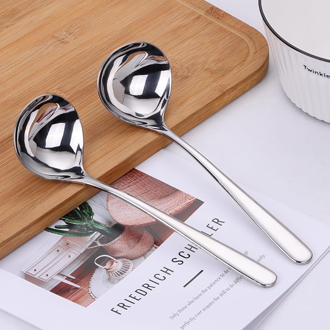 2 oz. Soup Ladles SUS304 Stainless Steel Gravy Ladle for Serving,9.5 Inch Sauce Ladel Spoon(Silver)(Set of 2)