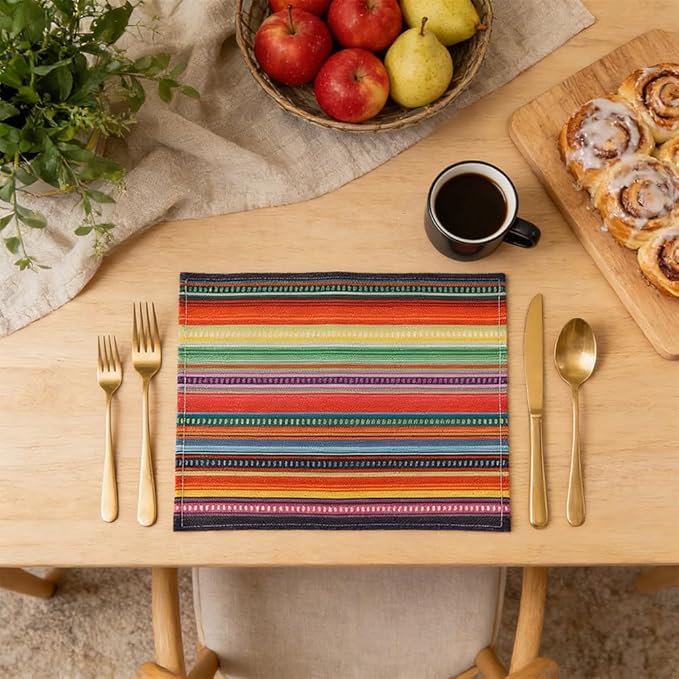 Cinco De Mayo Fiesta Placemats Set of 4, Dining Table Placemats, Linen Place Mats for Mexico Fiesta Taco Party, Table Mats, Placemat Cinco De Mayo Party Supplies Favors Decorations -12x18 Inch