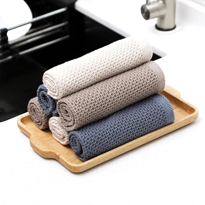 Dish Cloth for Kitchen 6 Packs Cotton Cleaning Rags in Waffle Wave, Ultra Soft Super Absorbent Dishcloth for Washing Dishes, 13” x 13” Quick Drying Reusable Dish Towels for Home Kitchen (Mixed Color)