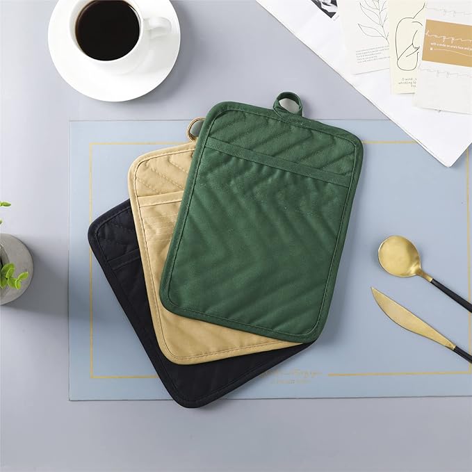 Anyi Pot Holders and Oven Mitts 7" X 9" Heat Resistant Cotton Pocket Pot Holder Set Feature of Non Slip Kitchen Hot Pad Oven Mitts, 3-Pack (Mojave Desert)