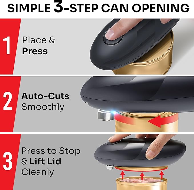 MUELLER HOME SmoothEdge Auto Electric Can Opener – Battery‑Operated One‑Touch w Magnet Lid Lifter, Smooth‑Edge Cut Technology – Portable Hands‑Free Automatic Can Opener for Seniors & Arthritis, Gray