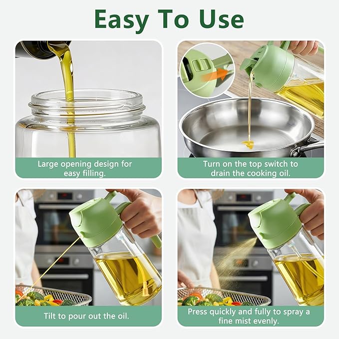 Oil Sprayer for Cooking, 2-in-1 Oil Mister & Dispenser Bottle for Air Fryer, Salad, BBQ, Kitchen Gadgets Accessories, 2 Pack