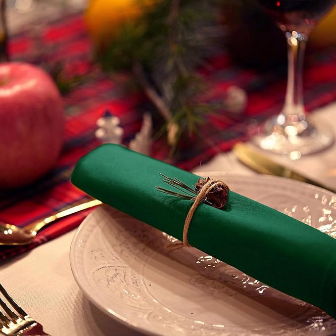 Green Cloth Napkins Set of 12, 100% Cotton, Christmas Table Decorations for Table.Washable, Thick Durable for Christmas,Everyday use,Parties, Restaurants. 18x18inch(Hunter Green)