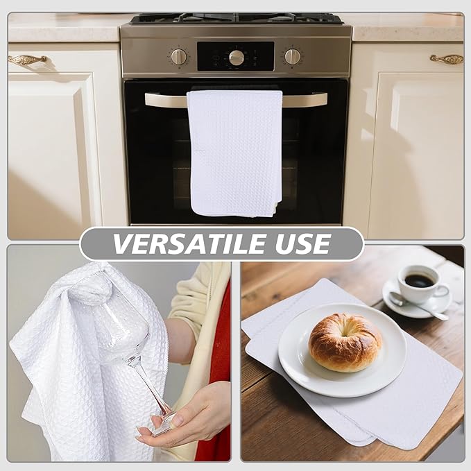 SINLAND Microfiber Kitchen Towel Premium Sublimation Blank Towels Fast Drying Tea Towel Polyester Dish Towels for Drying Dishes - 380gsm,16 Inch X 24 Inch 10 Pack White