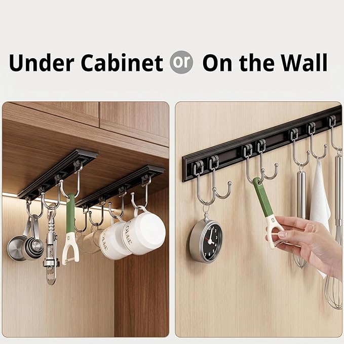 Cociat 2PCS Utensil Racks with 8 Hooks 17 Inch Kitchen Utensil Holders Hanging Utensil Rack Multifunctional (17 inch)