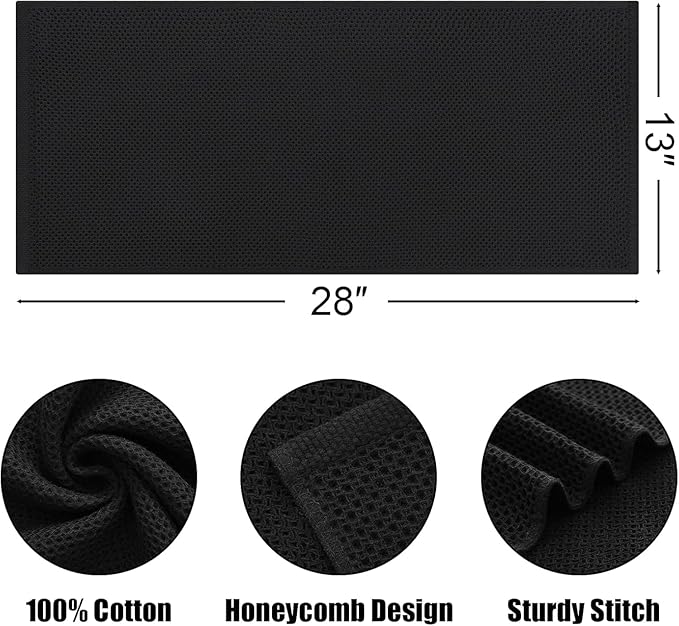 Kitinjoy 100% Cotton Waffle Weave Kitchen Hand Towels (13 X 28 Inches, Black), 12-Pack Super Soft and Absorbent Dish Towel for Drying Dishes