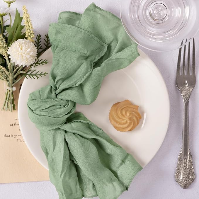 MLMC 10 Pack Sage Green Cheesecloth Napkins Bulk Washable Cloth Napkins Set of 10 21"x21" Rustic Boho Gauze Dinner Table Napkins for Wedding Bridal Shower Baby Shower Party Decor