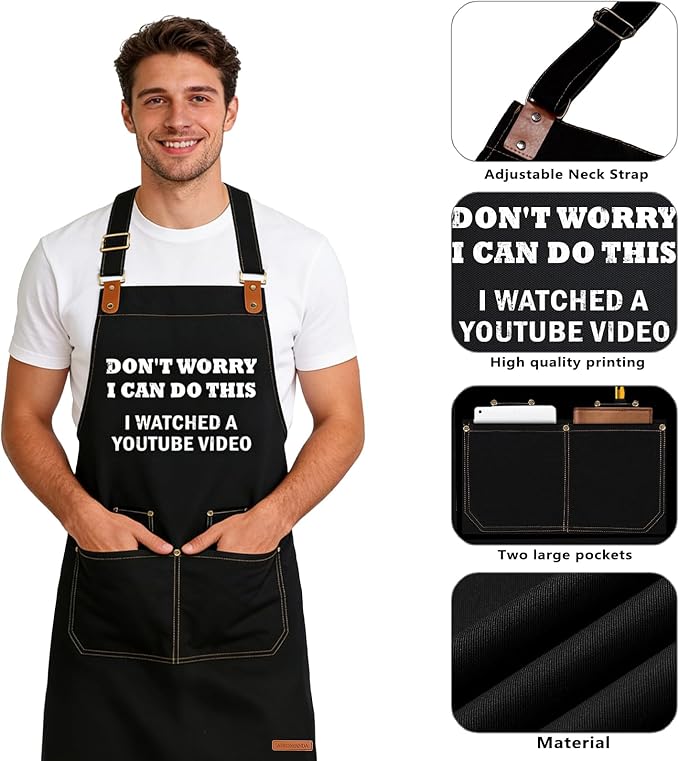 Baking Apron for Men Women,Funny Apron Baking Gifts with 2 Pockets for Men Women BBQ Grilling,Adjustable Cooking Kitchen Work Waterproof Bib Apron Thanksgiving Christmas