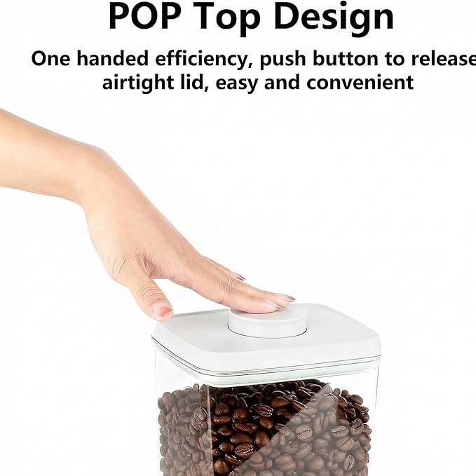Pop Airtight Food Storage Containers with Lids Stackable Containers for Kitchen Pantry Organization Ideal for Cereal Snacks Flour Sugar Coffee and Spaghetti (gray, 6 pcs)