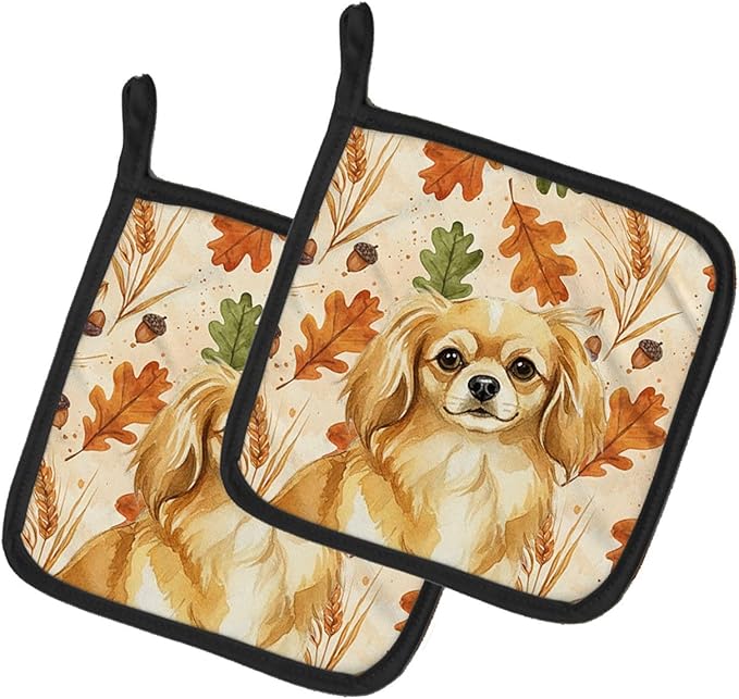 Caroline's Treasures Gold Tibetan Spaniel Heirloom Fall Pair of Pot Holders Pair 7.5x7.5 Quilted Insulated Hot Pads Decorative Kitchen Gift Made in USA