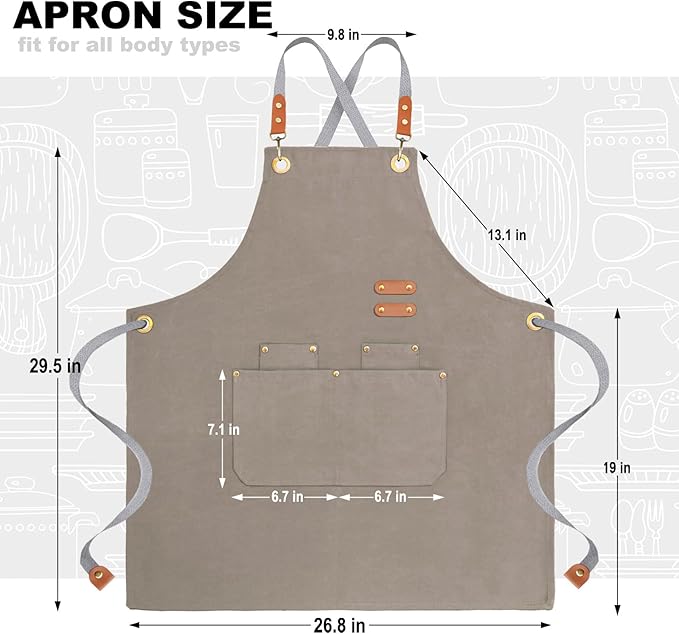 BeLuyi chef apron bib tool apron for man woman cross back straps with 4 pockets for kitchen cooking gardening baking working