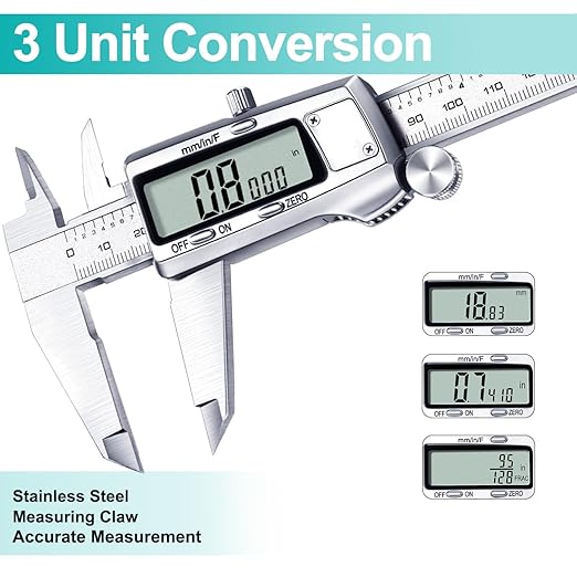 Kynup Digital Caliper 8 inch, Caliper Measuring Tool, Joint Calipers, Vernier Caliper, Stainless Steel, Full Turn Off, Switch from Inch Metric Fraction, Micrometer Digital for Household, DIY(200MM)