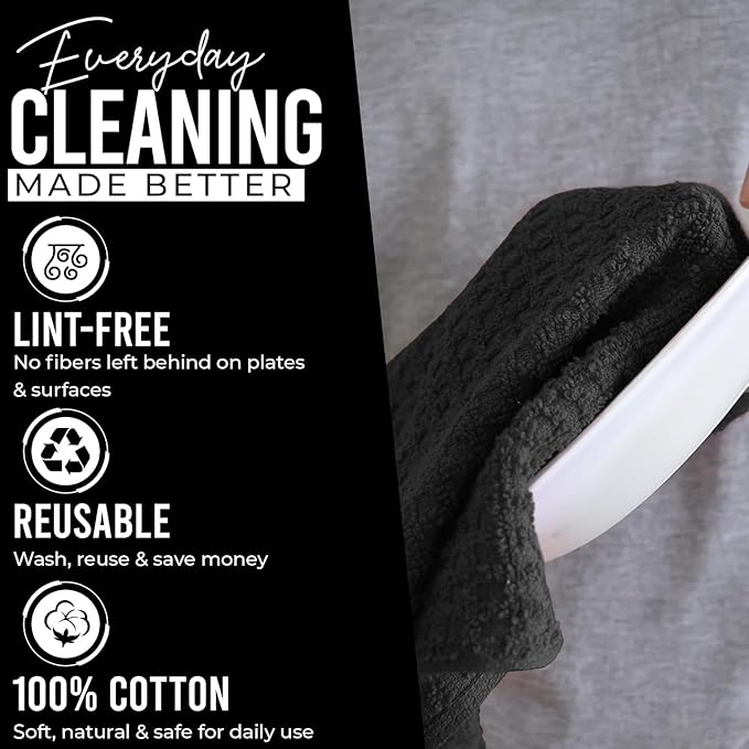 DAN RIVER Premium Kitchen Towels - [Pack of 6] 100% Cotton (16 x 26 Inches) -Super Soft,Highly Absorbent, Quick Dry, Dish Towels for Kitchen Towels -Black