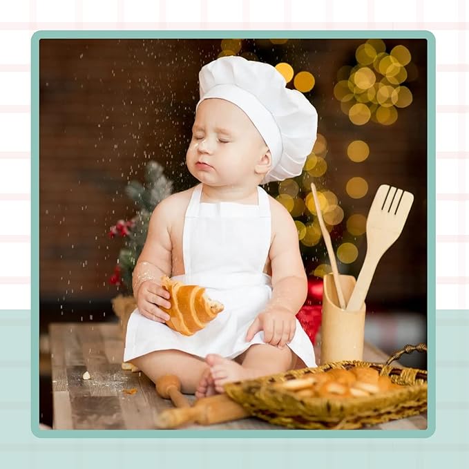 KHC-KHF Newborn Photography Prop Baby Chef Outfits Chef Hat Apron Set Infant Chef Costume Toddler Cosplay Costume Boy Girl