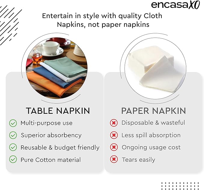 Encasa XO Leaf Green Cloth Napkins Set of 6, 17"x17" | Solid Color Cotton Dinner Napkins | Washable & Reusable Wedding Napkins for Holiday Dinners, Party, & Everyday Table Decor