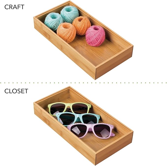 mDesign Wooden Bamboo Drawer Organizer - 12" Long Stackable Storage Box Tray for Kitchen Drawers/Cabinet - Utensil, Silverware, Spatula, and Flatware Holder - Echo Collection - 2 Pack, Natural Wood