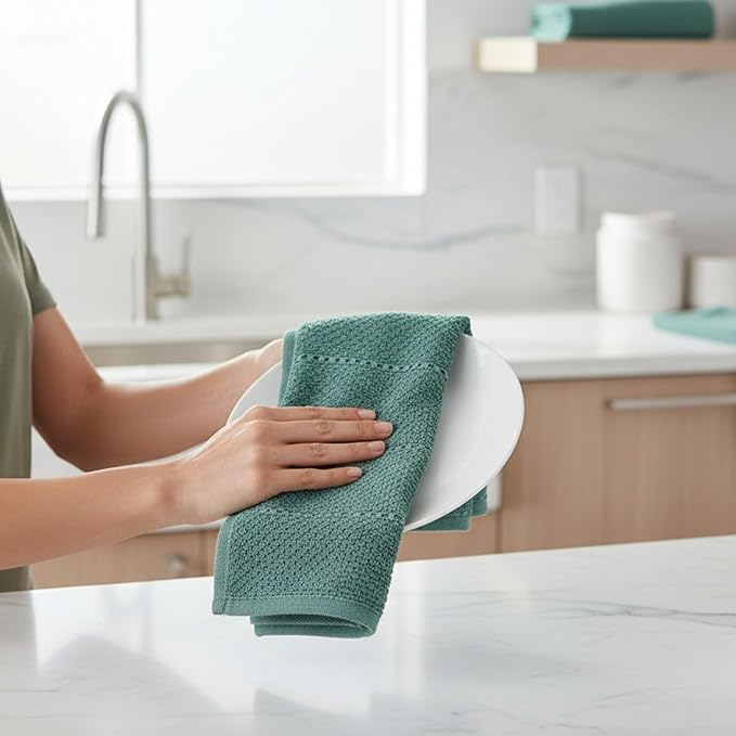 Serafina Home Dark Emerald Green Kitchen Hand Dish Towels: Oversized 28" x 18",100% Cotton Cloth Soft Cleaning Drying Absorbent Textured Design, Set of 3 Multipurpose for Everyday Use