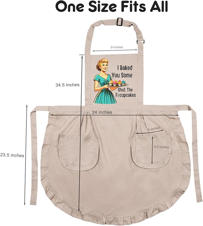 Miracu Funny Cooking Baking Aprons for Women w/Pockets Ruffles, Cute Sarcastic Womens Kitchen Apron, Hilarious Retro Baker Gifts for Housewife Mom Chef Wife, Fun Mothers Day Baking Gifts for Women
