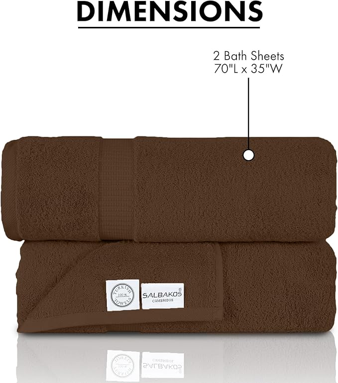 SALBAKOS 100% Turkish Cotton Extra Large Bath Sheet Set of 2 35x70 inch | Heirloom Quality | Hotel & Spa Collection | Soft, Absorbent Oversize Bath Towels | Made in Turkey (Chocolate, 2 Bath Sheets)