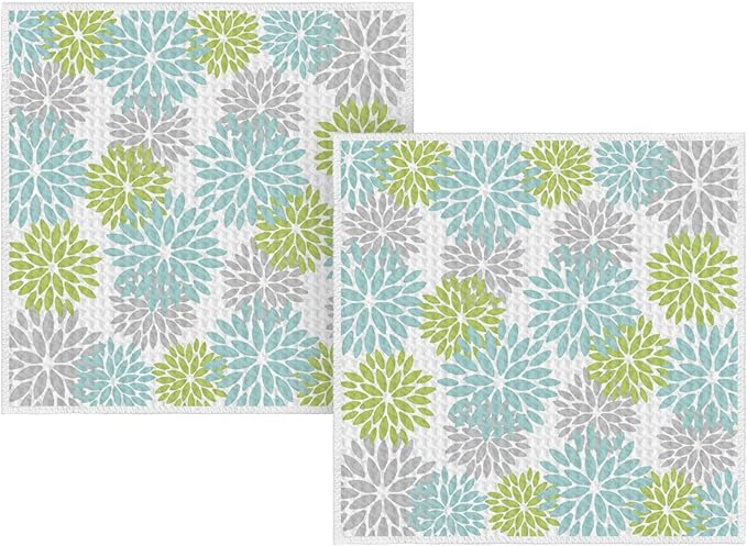 Artoid Mode Light Blue Dahlia Floral Kitchen Dish Cloths, 12x12 Inch Quick Dry Microfiber Dishcloths for Kitchen Premium Dish Rags Set of 2