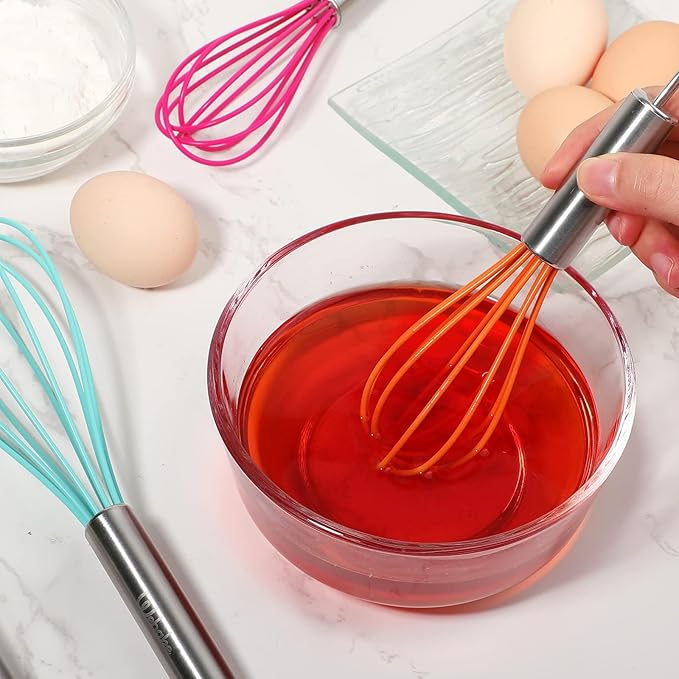 Webake Silicone Whisk Large Medium Small and Mini Whisk Set of 4, Heat Resistant Non-scratch Coated Kitchen Whisks for Cooking Nonstick Cookware, 4 Color Balloon Egg Wisk