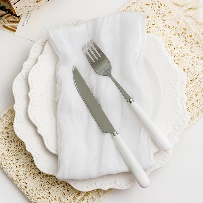 60 Pack White Cheesecloth Napkins Washable 21x21 Inches White Cloth Napkins Set of 60 Dinner Table Napkins for Wedding Cotton Gauze Bridal Baby Shower Rustic Boho Summer Party Table Decor