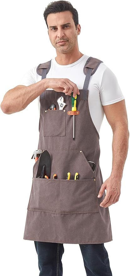Nanxson Canvas Work Apron, Heavy Duty Carpenter Welding Apron with Wide Braces, Ideal for Gardening and Carpenters