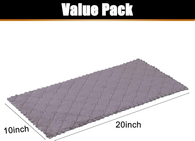 Mordimy 24 Pack Kitchen Towels (20" x 10", Grey & Green), Super Soft and Absorbent Dish Towels, Coral Velvet Microfiber Cleaning Cloth, Nonstick Oil Fast Dry Dish Cloths