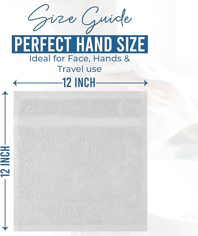 DAN RIVER 12-Pack Premium 100% Cotton White Face Towels for Bathroom - Reusable Face Wash Cloths for Showering 12 X 12 Inches - 550 GSM Super Soft & Absorbent Luxury WashCloths for Body, Spa & Gym