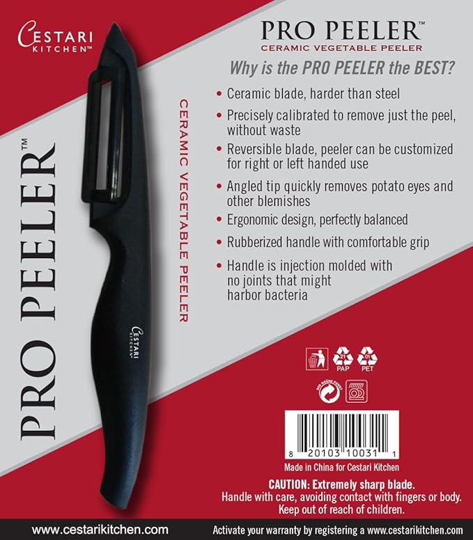 Best Vegetable Peeler: Ceramic Vegetable Peeler by Cestari Kitchen - Pro Peeler with Razor Sharp Ceramic Blade, Ergonomic Handle