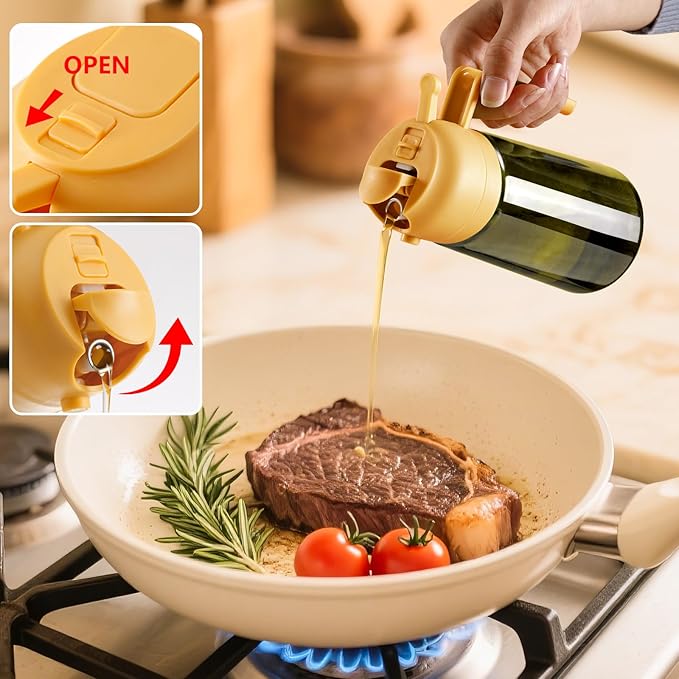 SWEET VIEW Olive Oil Dispenser and Oil Sprayer – 16oz/470ml Glass Light-Proof Oil Pourer for Kitchen, Air Fryer, Cooking, Salad, and BBQ