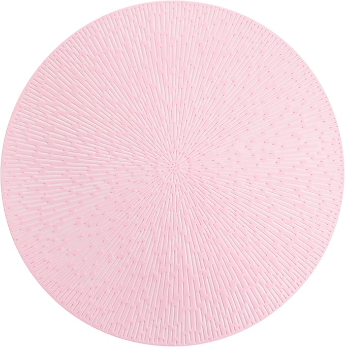 Snowkingdom Pink Easter Placemats Set of 8, Vinyl Hollow 15 Inch Light Pink Spring Round Place mats, Easy Clean Washable Wipeable Dining Table Mats for Mothers Day Wedding Christmas Party Decoration