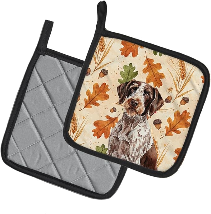 Caroline's Treasures Roan German Wirehaired Pointer Heirloom Fall Pair of Pot Holders Pair 7.5x7.5 Quilted Insulated Hot Pads Decorative Kitchen Gift Made in USA