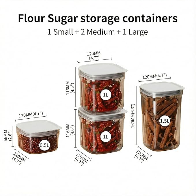 Airtight Food Storage Containers with Lids, 4 Pcs Set BPA Free Clear Sturdy Kitchen Pantry Organization Canisters for Herbs, Coffee, Tea - Keeps Food Fresh & Dry (Transparent-4pcs)