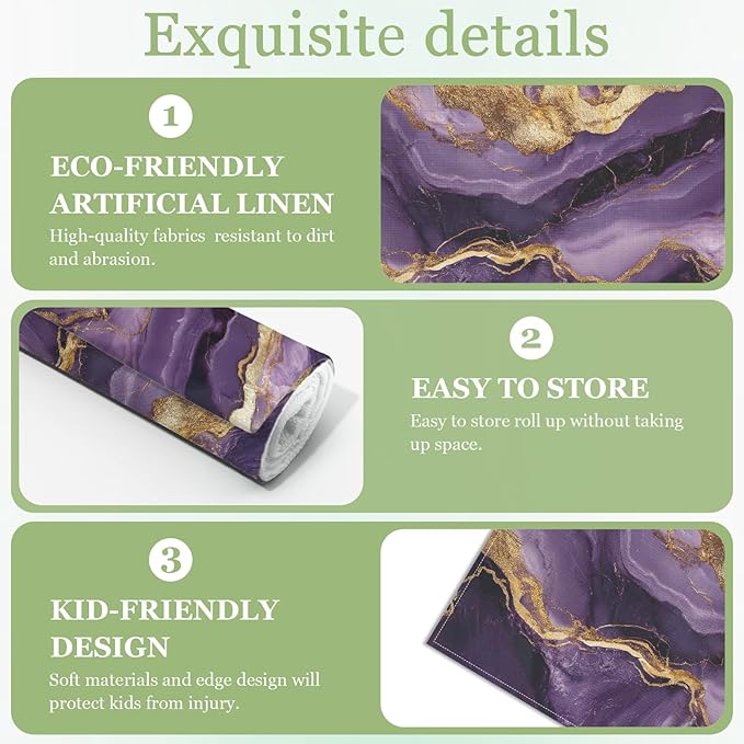 Purple Gold Marble Placemats Set of 6, Washable Heat Resistant Table Mat Linen Place Mats for Party Kitchen Dining Home Decor 12x18 Inch