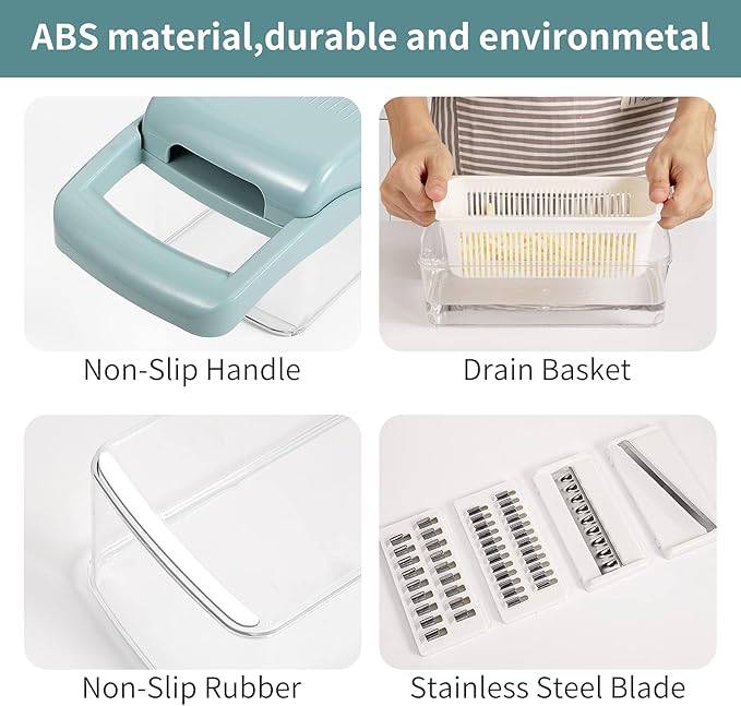 senbowe Ultra-Sharp 420-Grade Hardened Stainless Steel Onion Vegetable Chopper Dicer, 8 Interchangeable Blades, Includes Egg White Separator, Time Saver, 1 Year Warranty