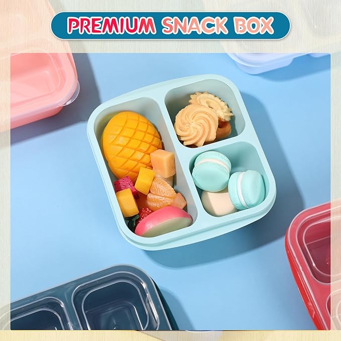 Honeydak 5 Pack Snack Containers 3 Compartment Bento Snack Boxes Divided Meal Prep Containers with Lids Reusable Adults Lunch Food Storage Box for School Work Travel(Melon)