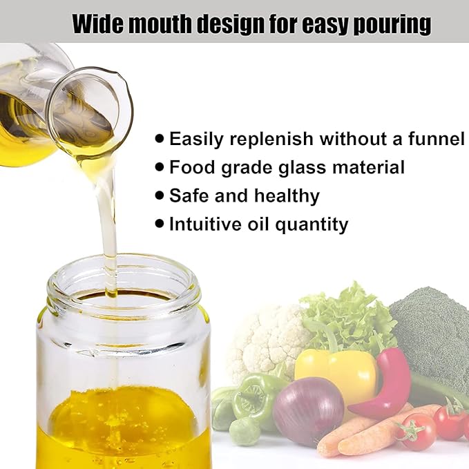 Glass Olive Oil Dispenser Bottle With Silicone Brush 3 In 1, Vinegar Soy Sauce Dispenser, Silicone Dropper Measuring Olive oil Sprayer Kitchen Gadgets for Cooking, Baking, BBQ Pancake, Air Fryer