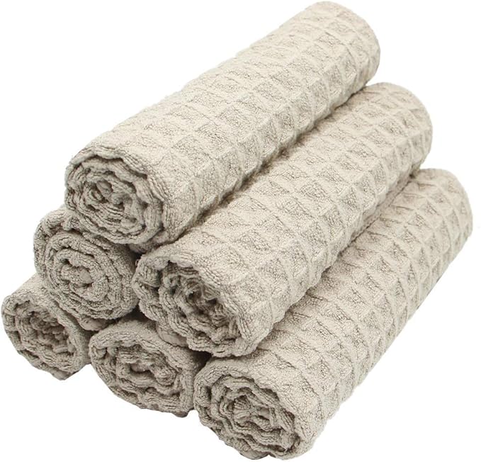 Microfiber Kitchen Cleaning Cloth Thick Dish Rags Waffle Weave Washcloths Dish Cloths Ultra Absorbent Odor Free 12inch X 12inch 6 Pack Khaki