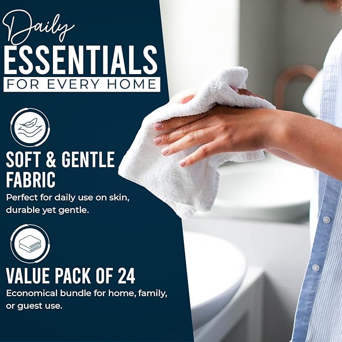 DAN RIVER 24 Pack Wash Cloths for Showering [12x12] - 100% Cotton Washcloths Premium Quality Flannel Face Cloths for Bathroom, Highly Absorbent and Soft Feel Wash Clothes, Blue Opal